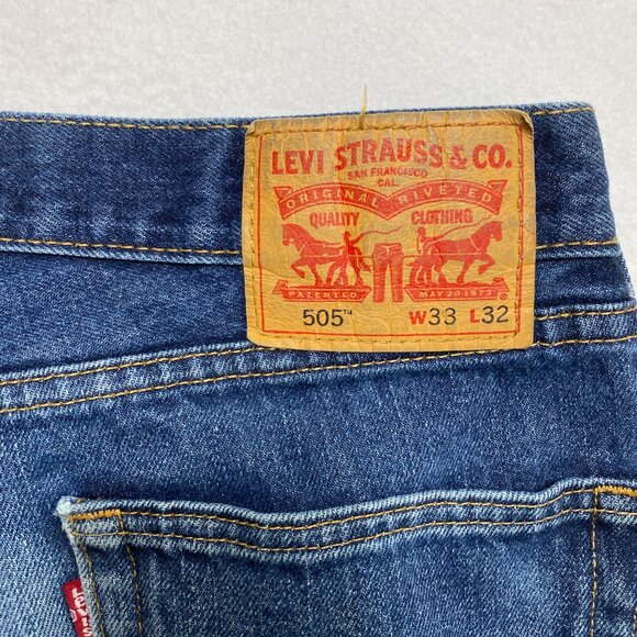 Levis 505 Jeans Mens 33 Blue Denim Straight Leg Medium Washed - Picture 12 of 13